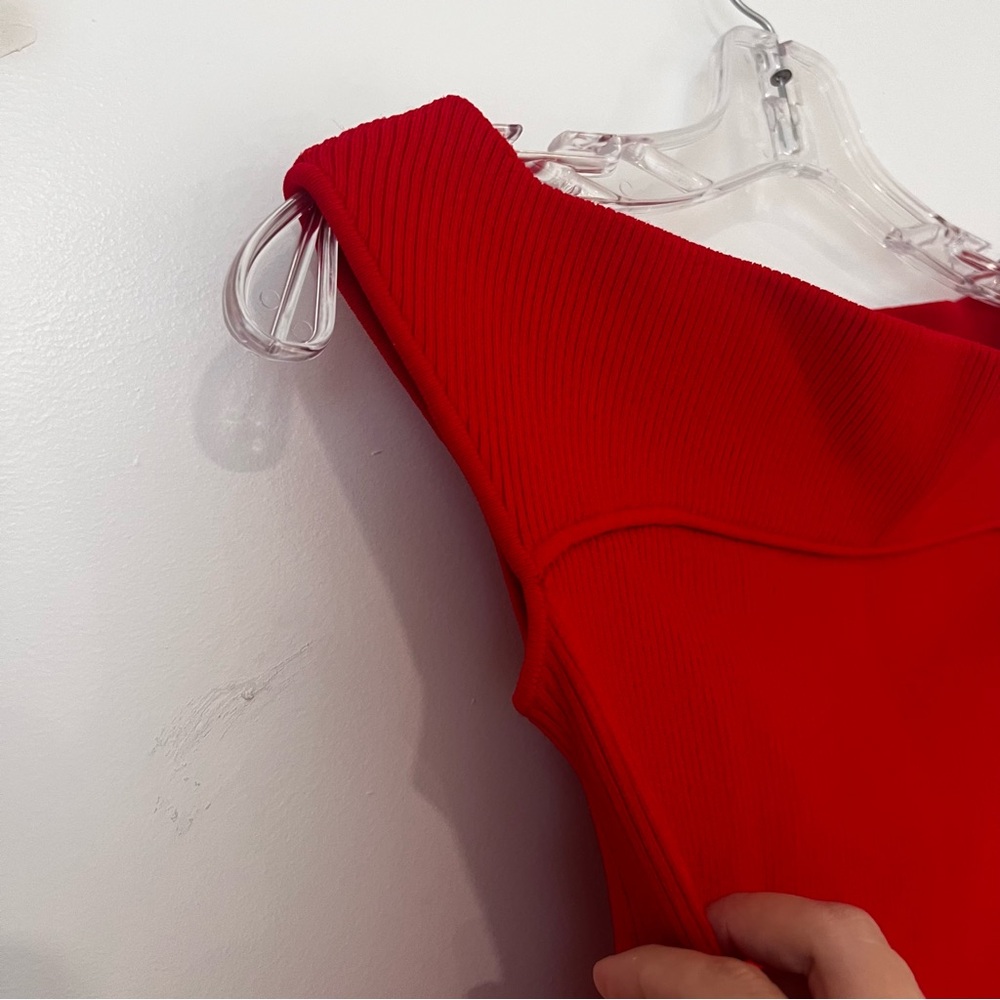Intermix Alexia Off the Shoulder Red Ribbed Top - Picture 7 of 9